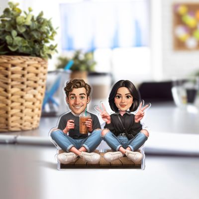 Personalized Couple Bobblehead Caricature Gift for Husband, Wife, Girlfriend, Boyfriend & Friends Solar Powered Moving Head Couple Gift for Birthday (Enjoy Coffee Couple.)